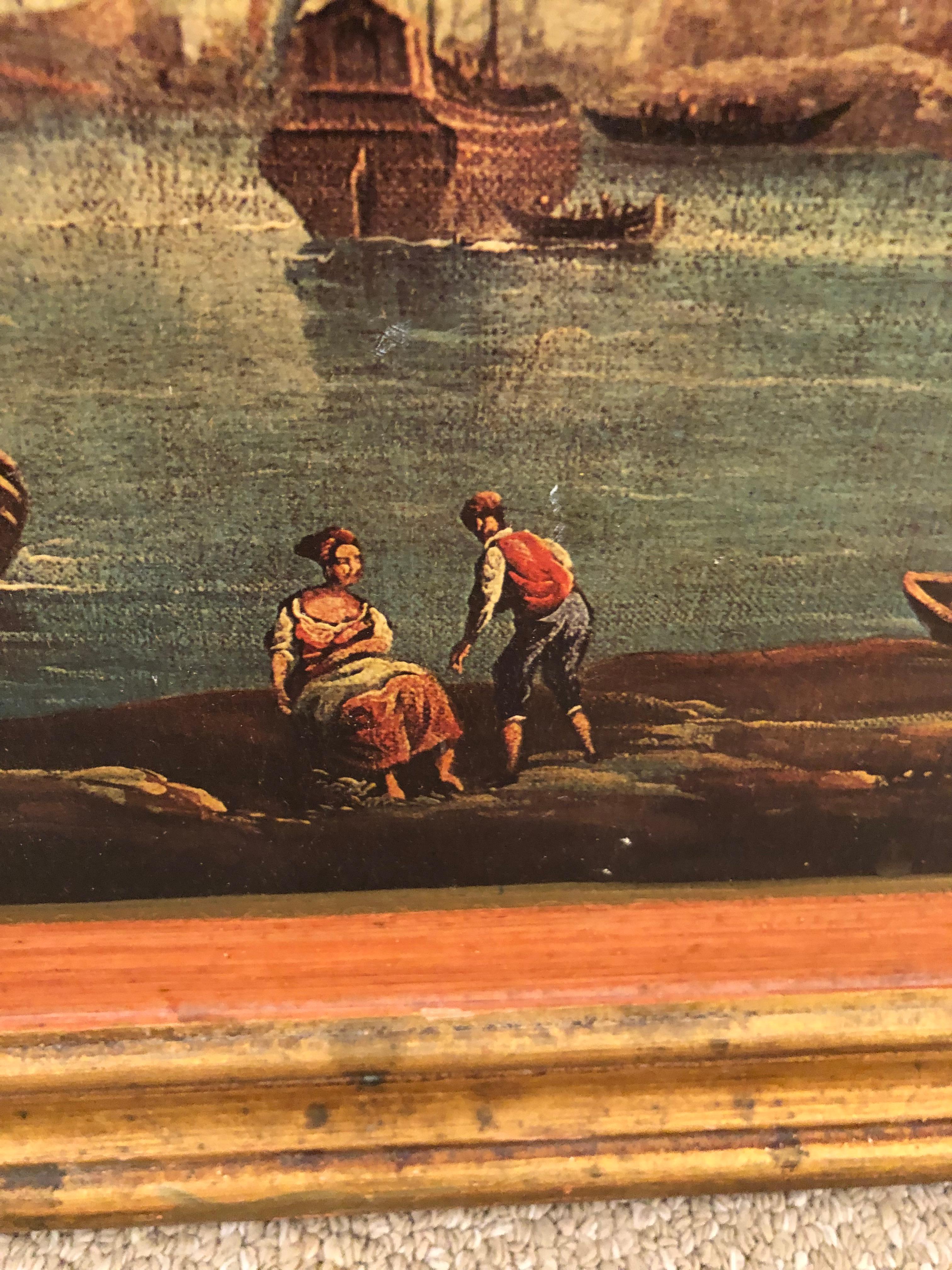 Venetian Pair of Decoupaged Landscape Prints on Board For Sale 9
