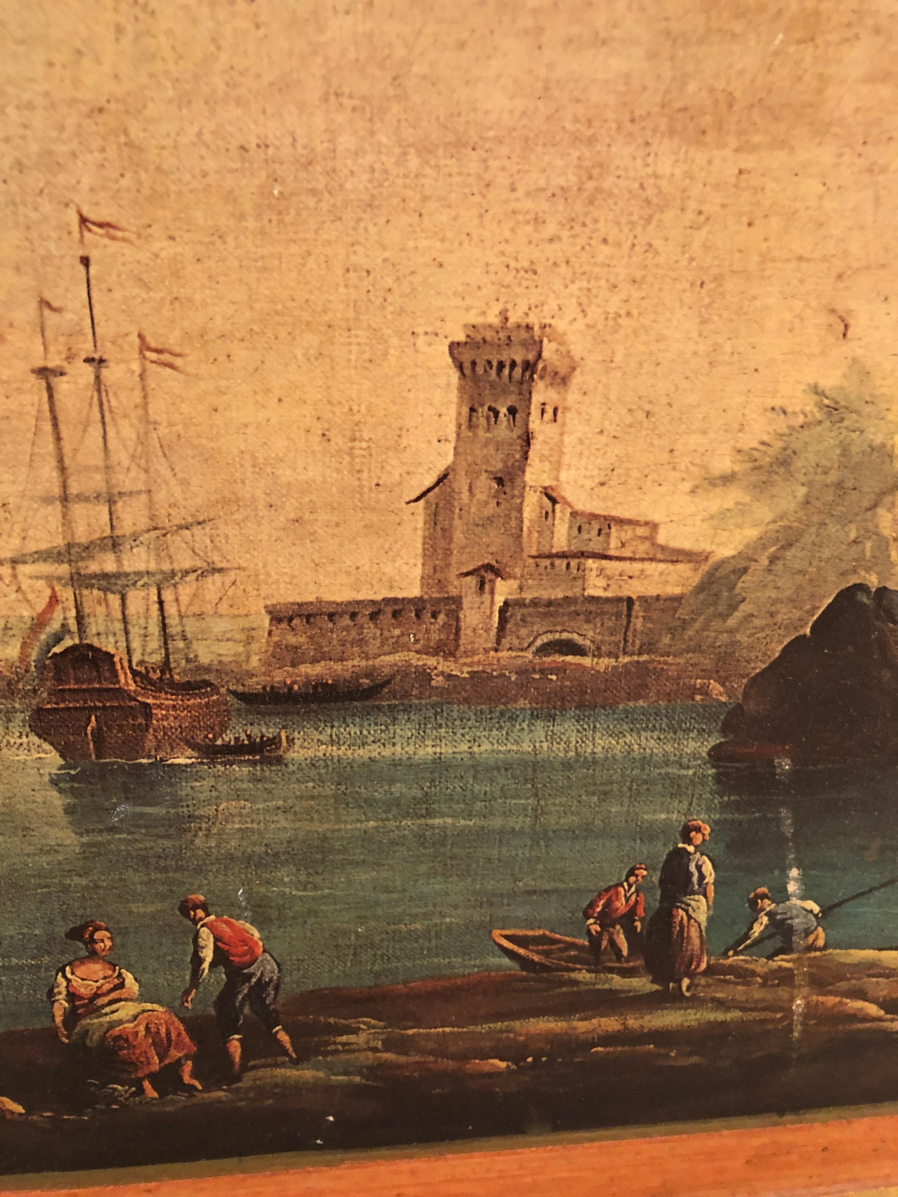 Venetian Pair of Decoupaged Landscape Prints on Board For Sale 10