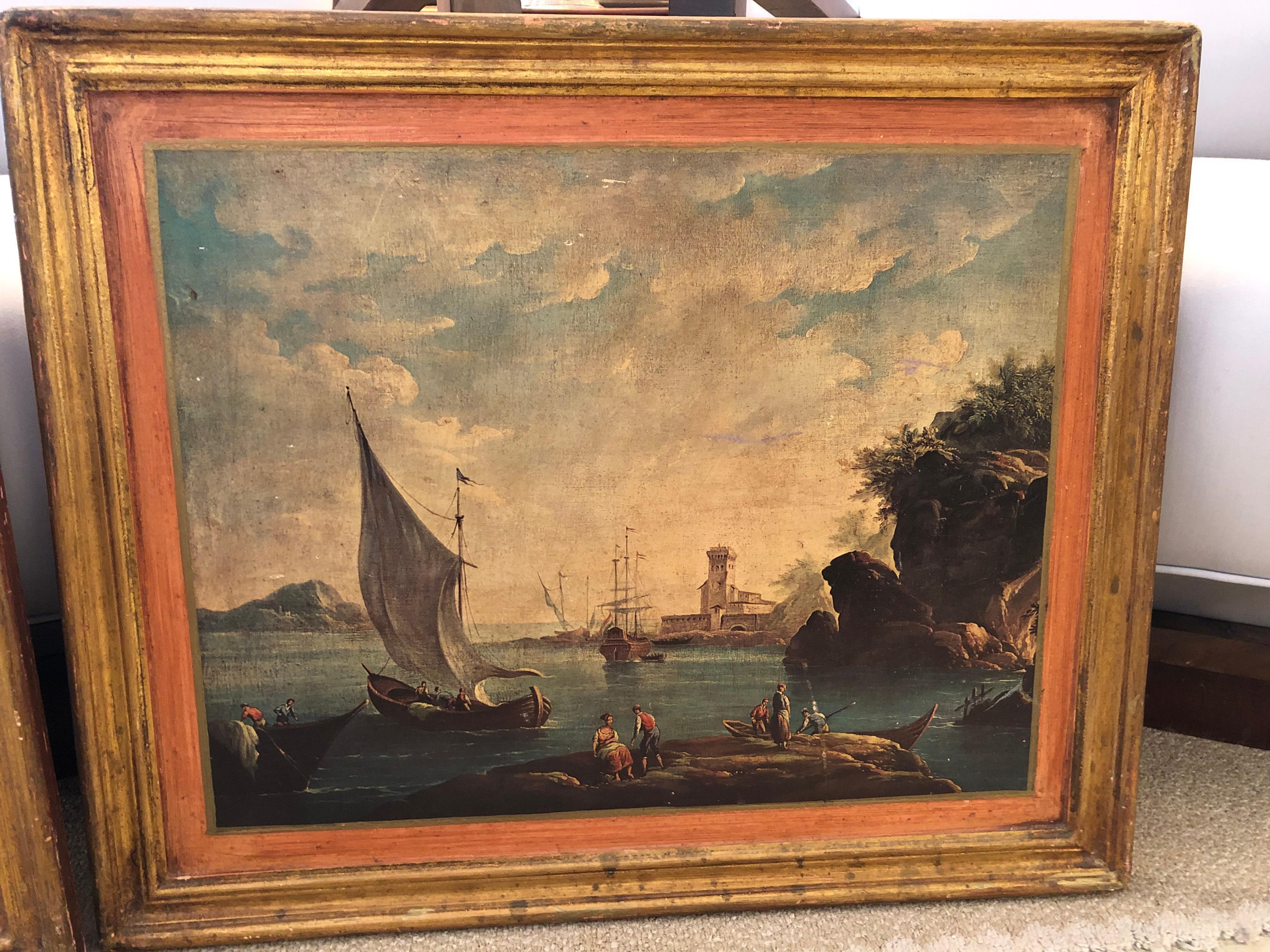 Venetian Pair of Decoupaged Landscape Prints on Board For Sale 3
