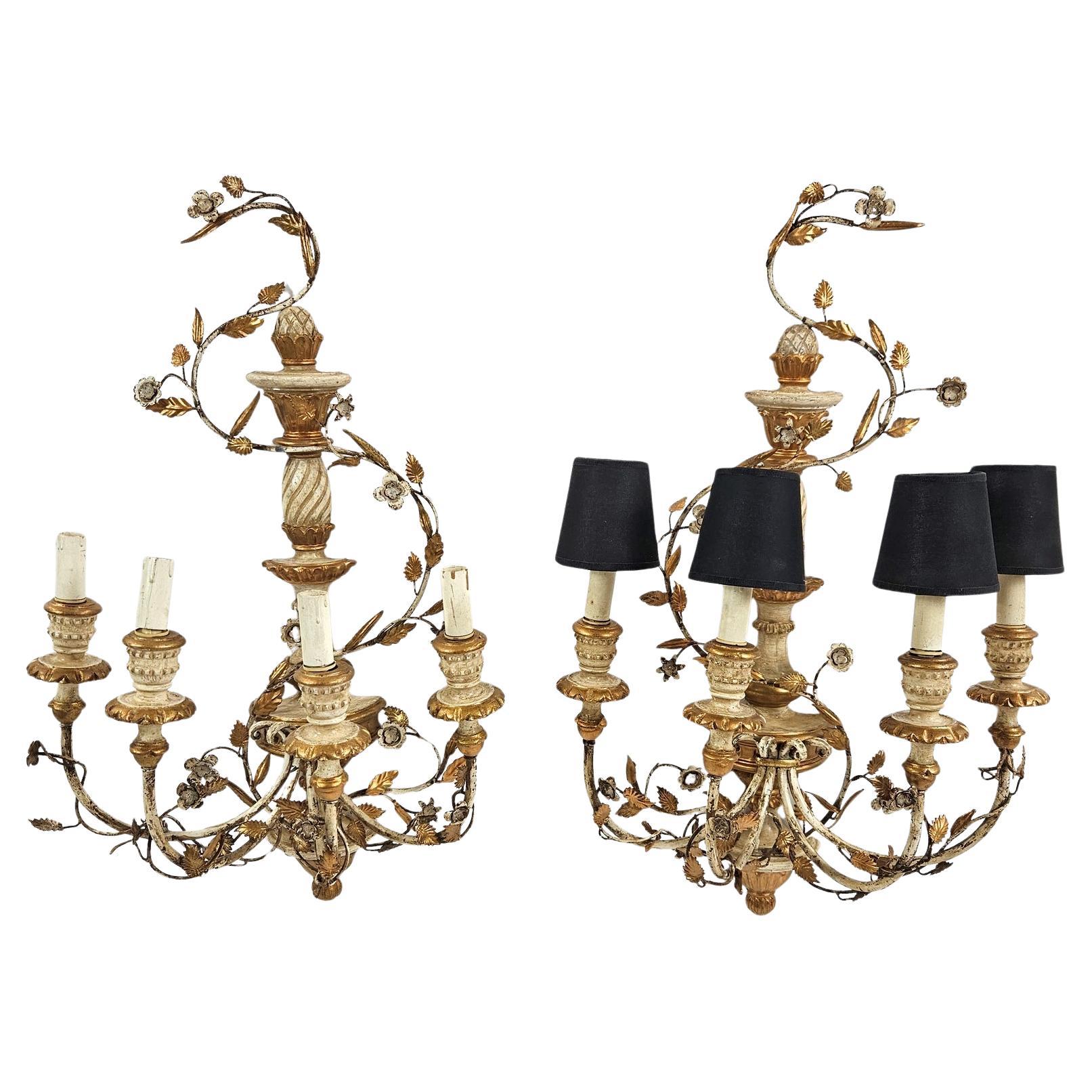 Rococò Venetian Pair of Italian Rococo Wall Sconces, 1950s in vendita