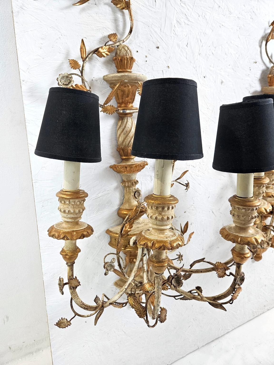 Acciaio Venetian Pair of Italian Rococo Wall Sconces, 1950s in vendita