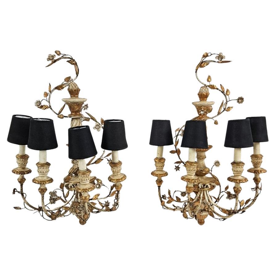 Venetian Pair of Italian Rococo Wall Sconces, 1950s