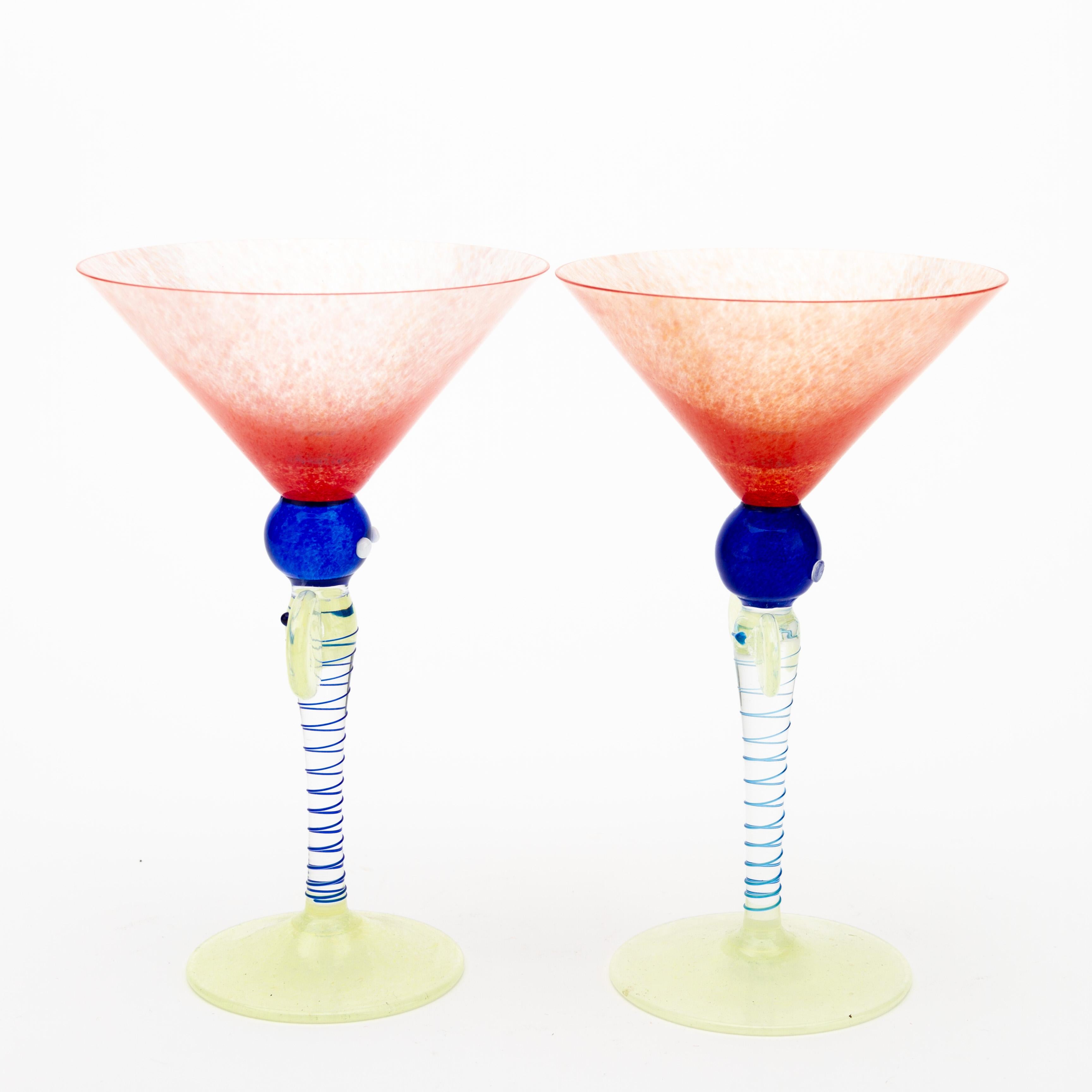20th Century Venetian Pair of Murano Martini Cocktail Glasses For Sale