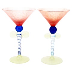 Vintage Venetian Pair of Murano Martini Cocktail Glasses