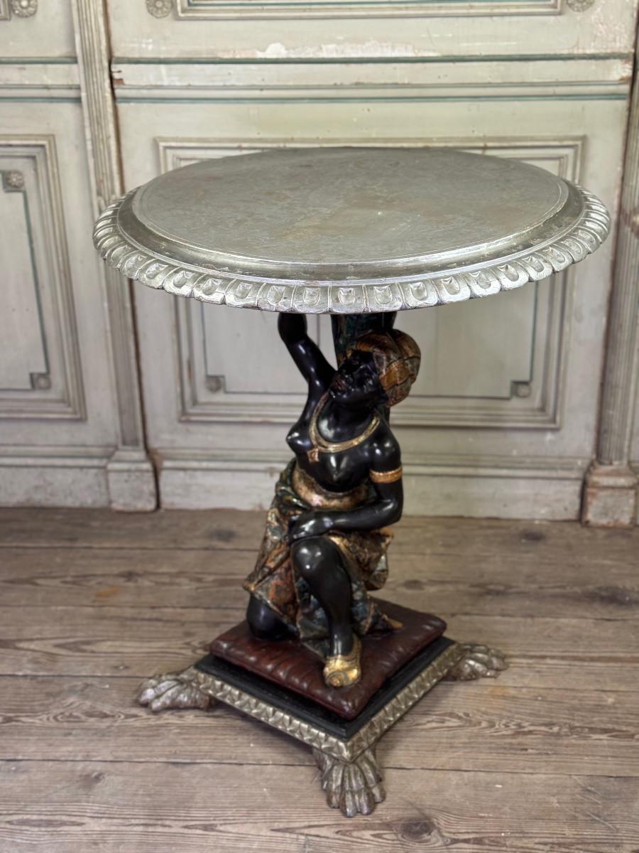Venetian pedestal table in the Nubian style, polychrome sculpture, circa 1880 im Angebot 4