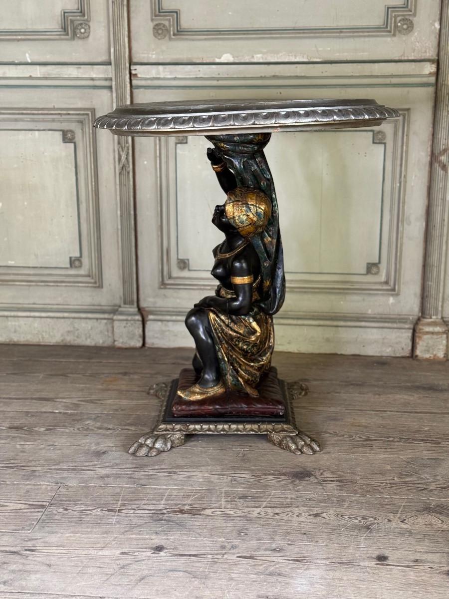Venetian pedestal table in the Nubian style, polychrome sculpture, circa 1880 im Angebot 2