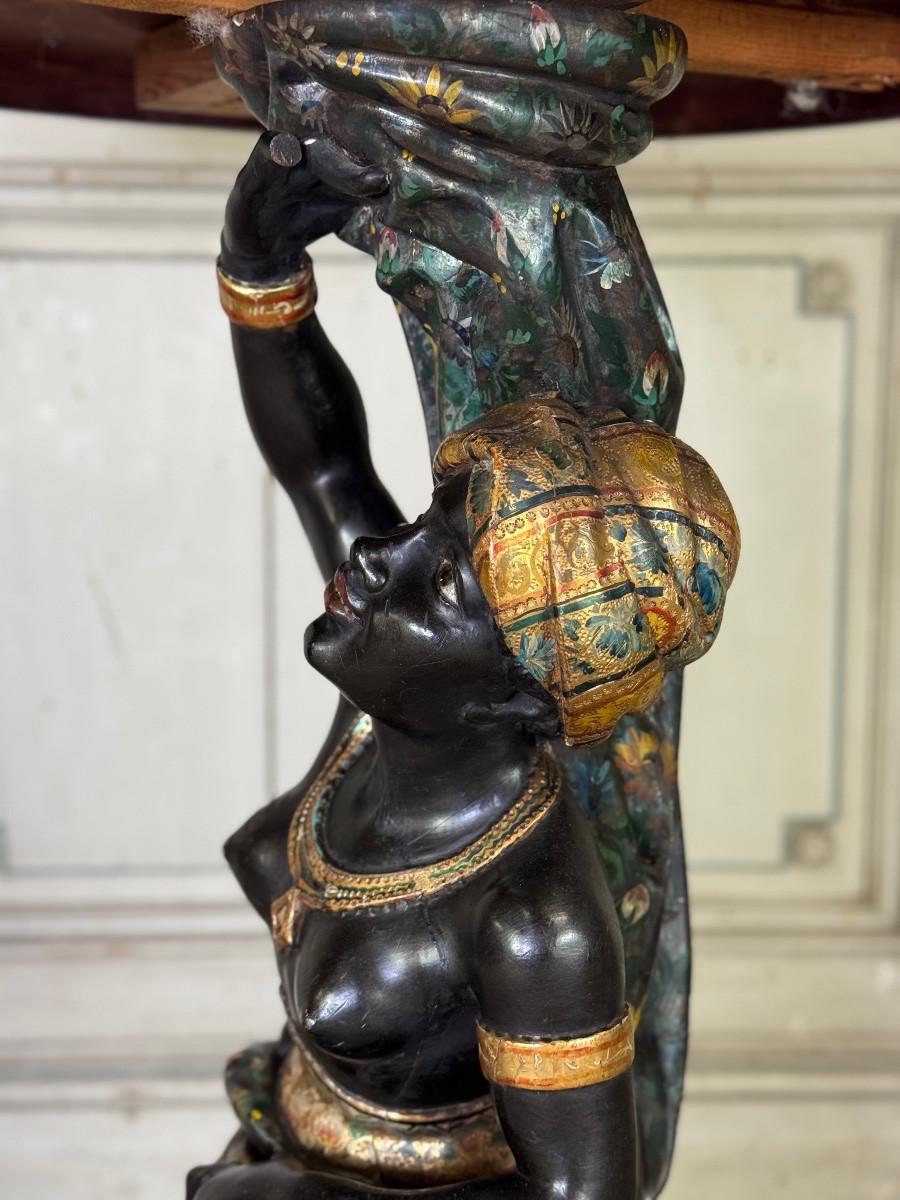 Venetian pedestal table in the Nubian style, polychrome sculpture, circa 1880 im Angebot 3
