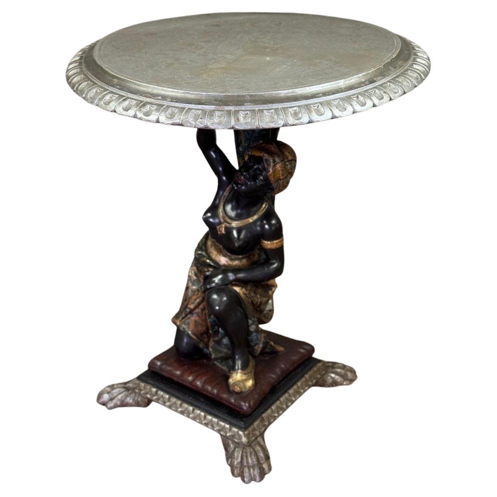 Venetian pedestal table in the Nubian style, polychrome sculpture, circa 1880 im Angebot