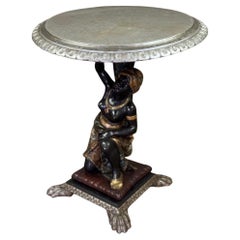Venetian pedestal table in the Nubian style, polychrome sculpture, circa 1880