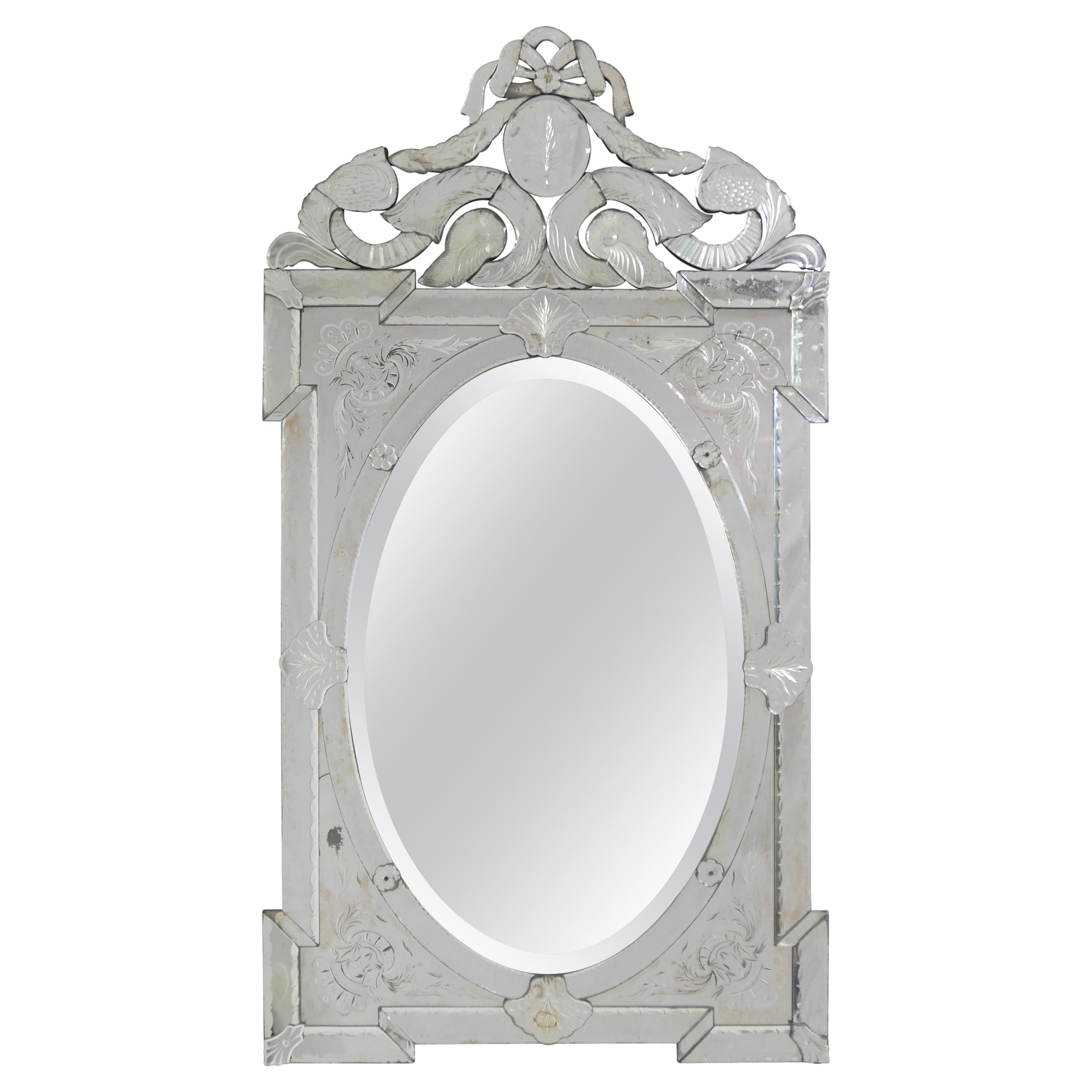 Venetian Pier Mirror with Etched Panels, Italian, 19th Century
