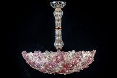 Venetian Pink and Gilt Flower Glass Chandelier by Barovier e Toso, 1950