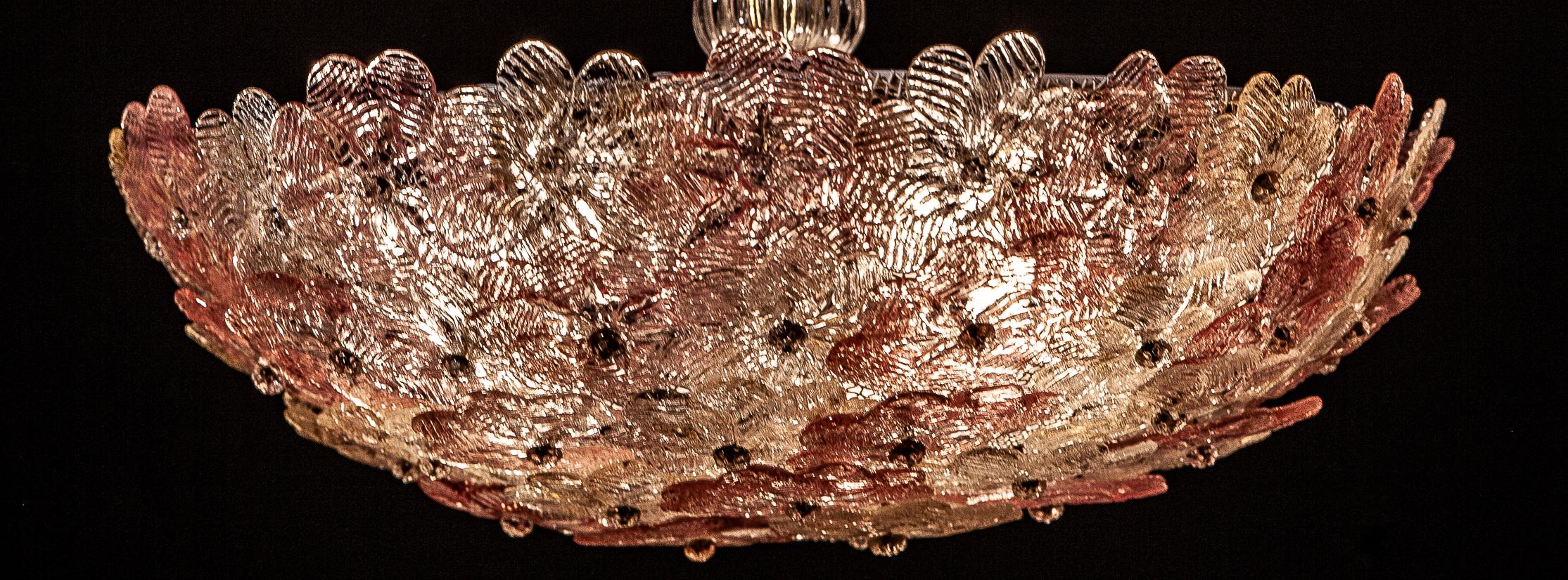 Venetian Pink and Gilt Flower Glass Chandelier by Barovier e Toso, 1950 1