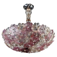 Venetian Pink and Gilt Flower Glass Chandelier by Barovier e Toso 1950