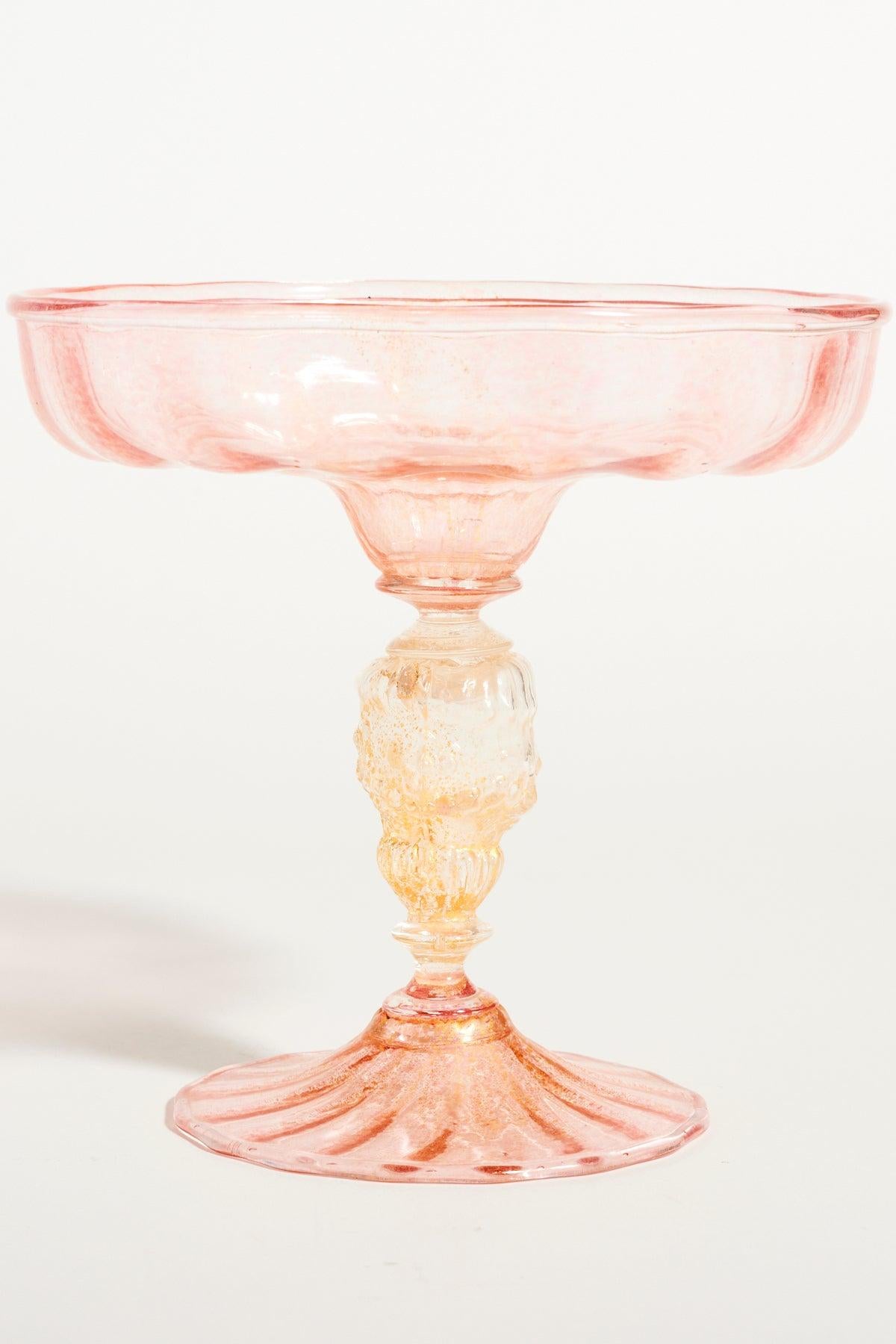 Italian Venetian Pink and Gold Flecked Compote