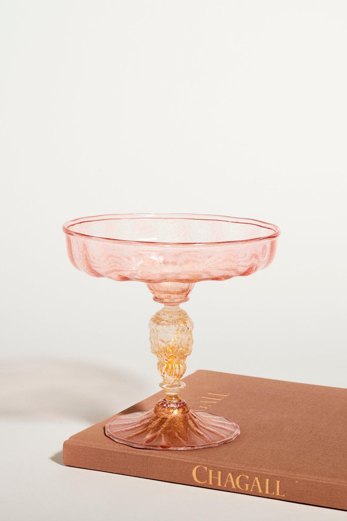 Glass Venetian Pink and Gold Flecked Compote