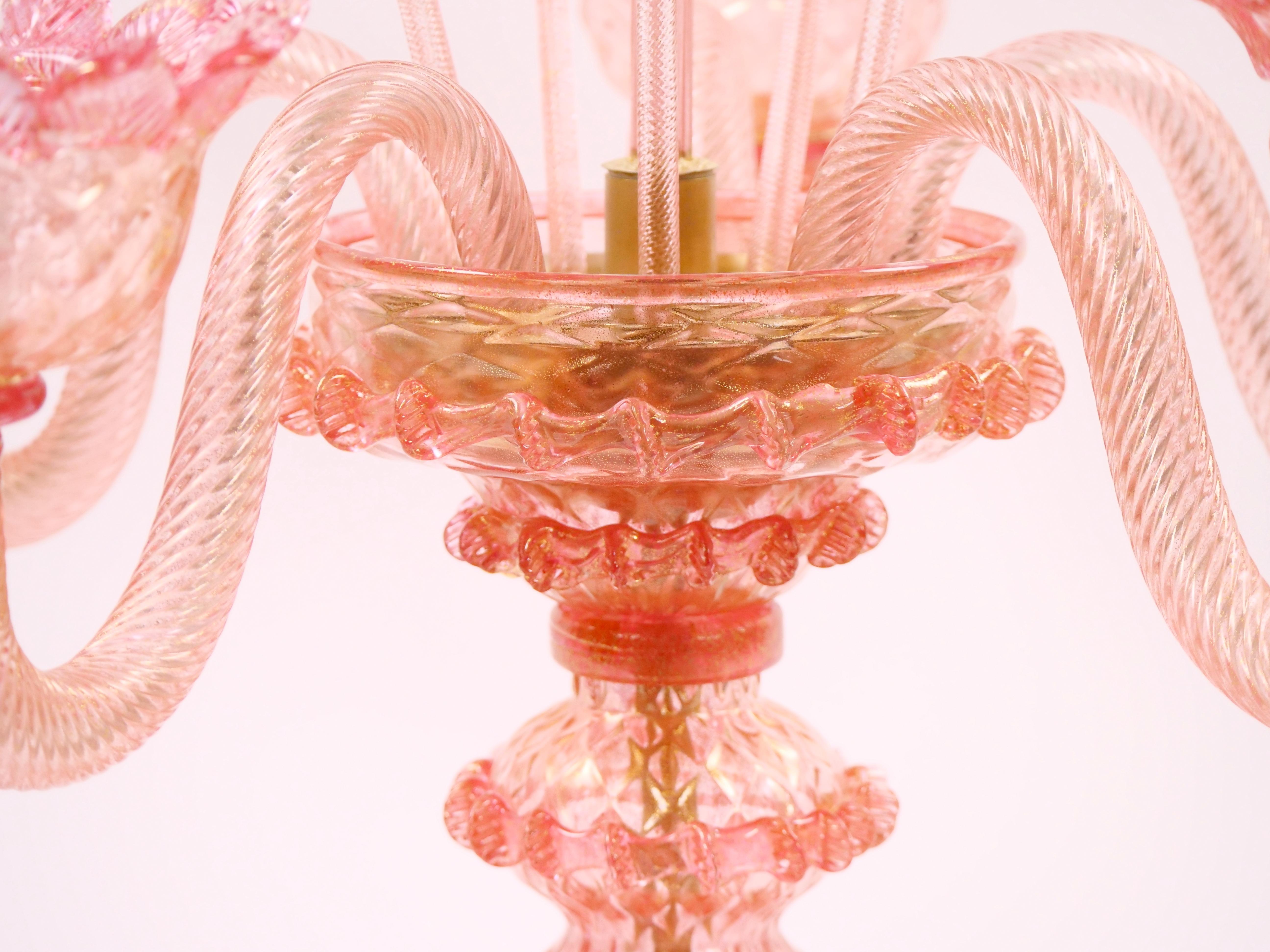 Lampade da tavolo in vetro rosa veneziano Flambeau / Design/One con macchie d'oro e ottone in vendita 5