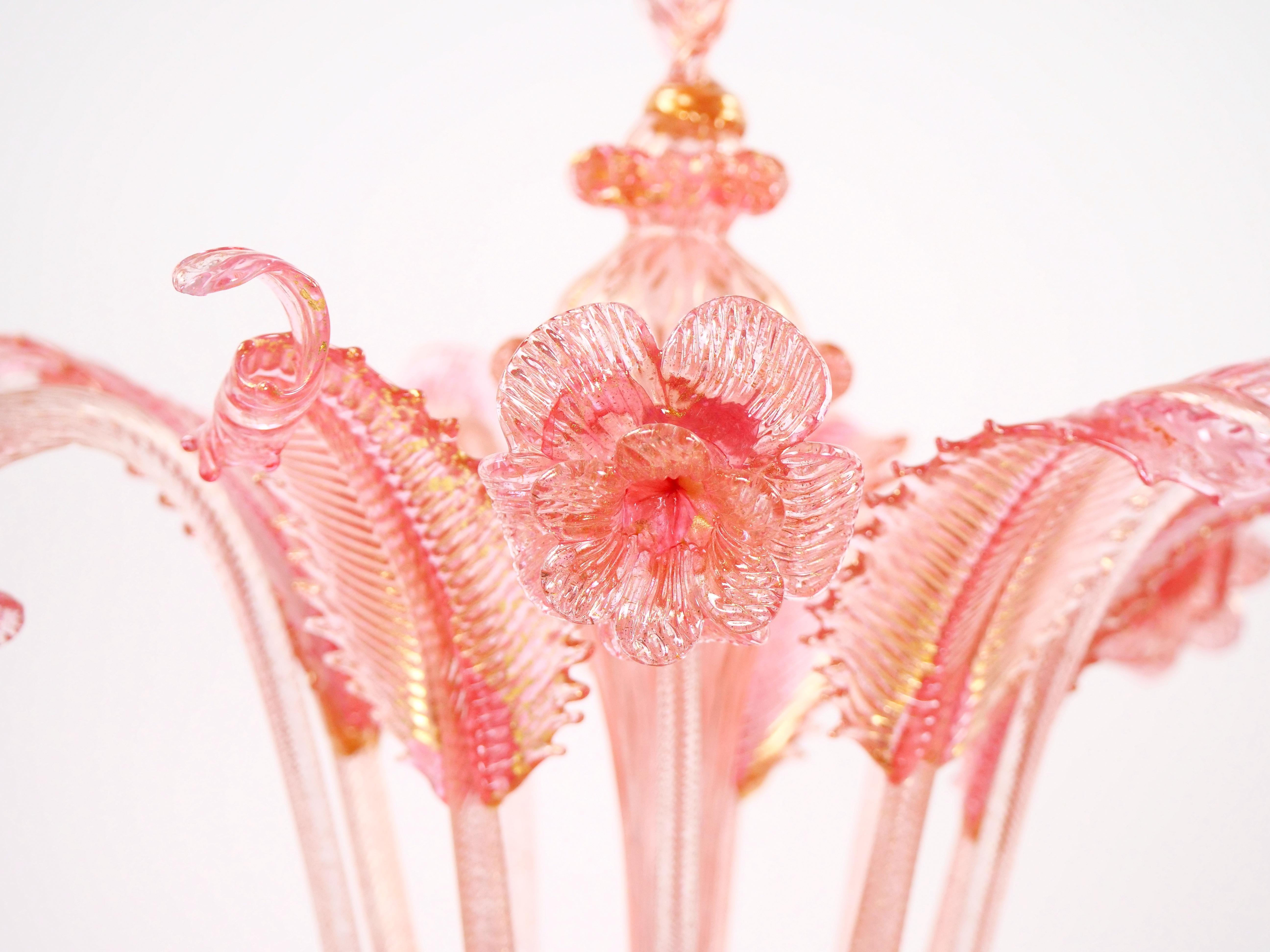 Venetian Pink Flambeau Glass Table Lamps / Gold Flecks & Brass Design For Sale 1