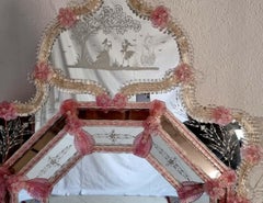 Venetian Pink Flower Murano Glass Mirror
