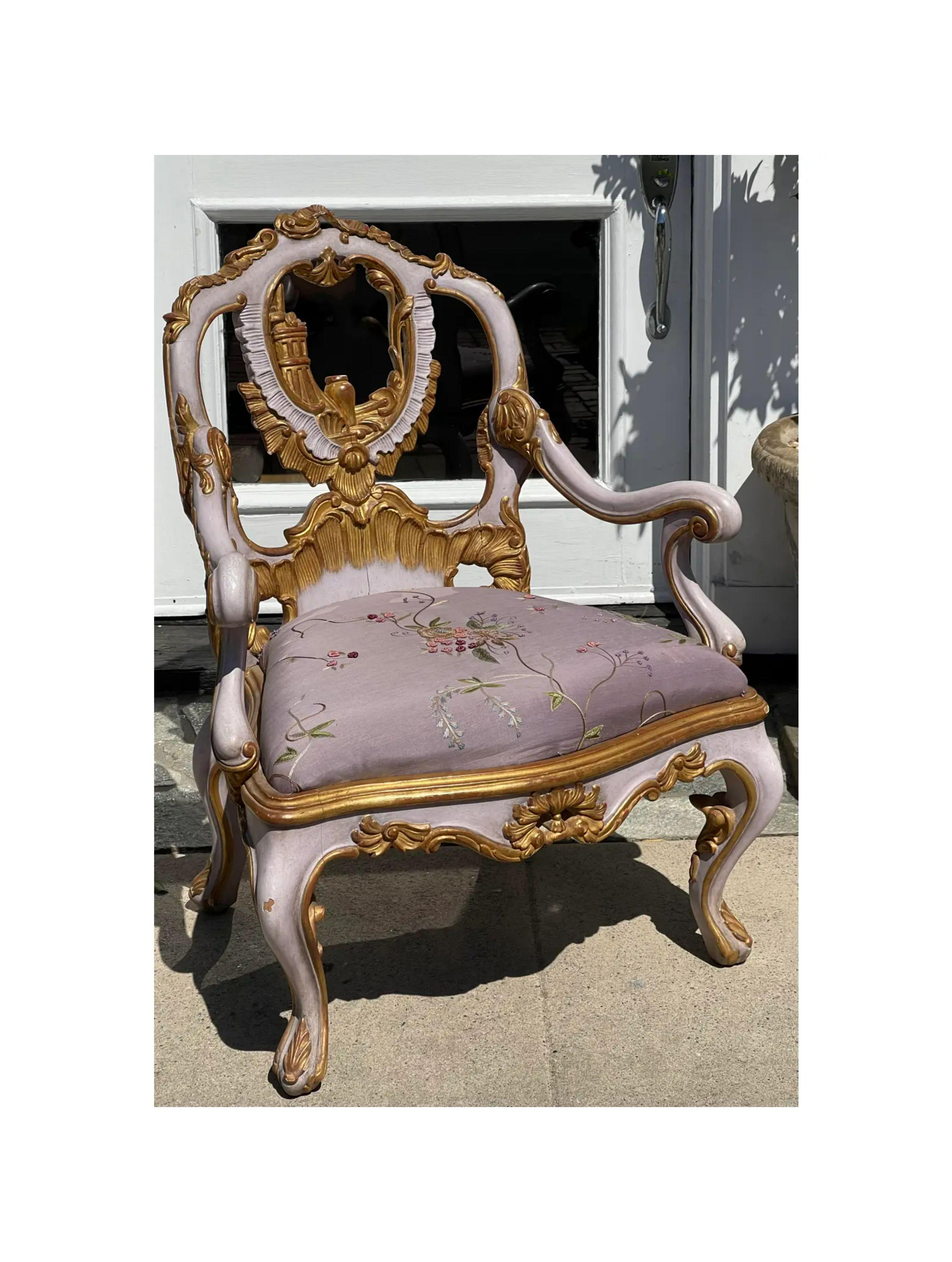 Venetian purple palazzo arm chair by Charles Pollock for William Switzer.
Additional information:
Materials: Giltwood, silk
Color: Purple
Brand: William Switzer
Designer: Charles Pollock
Period: 2000 - 2009
Styles: Italian, Louis XV,