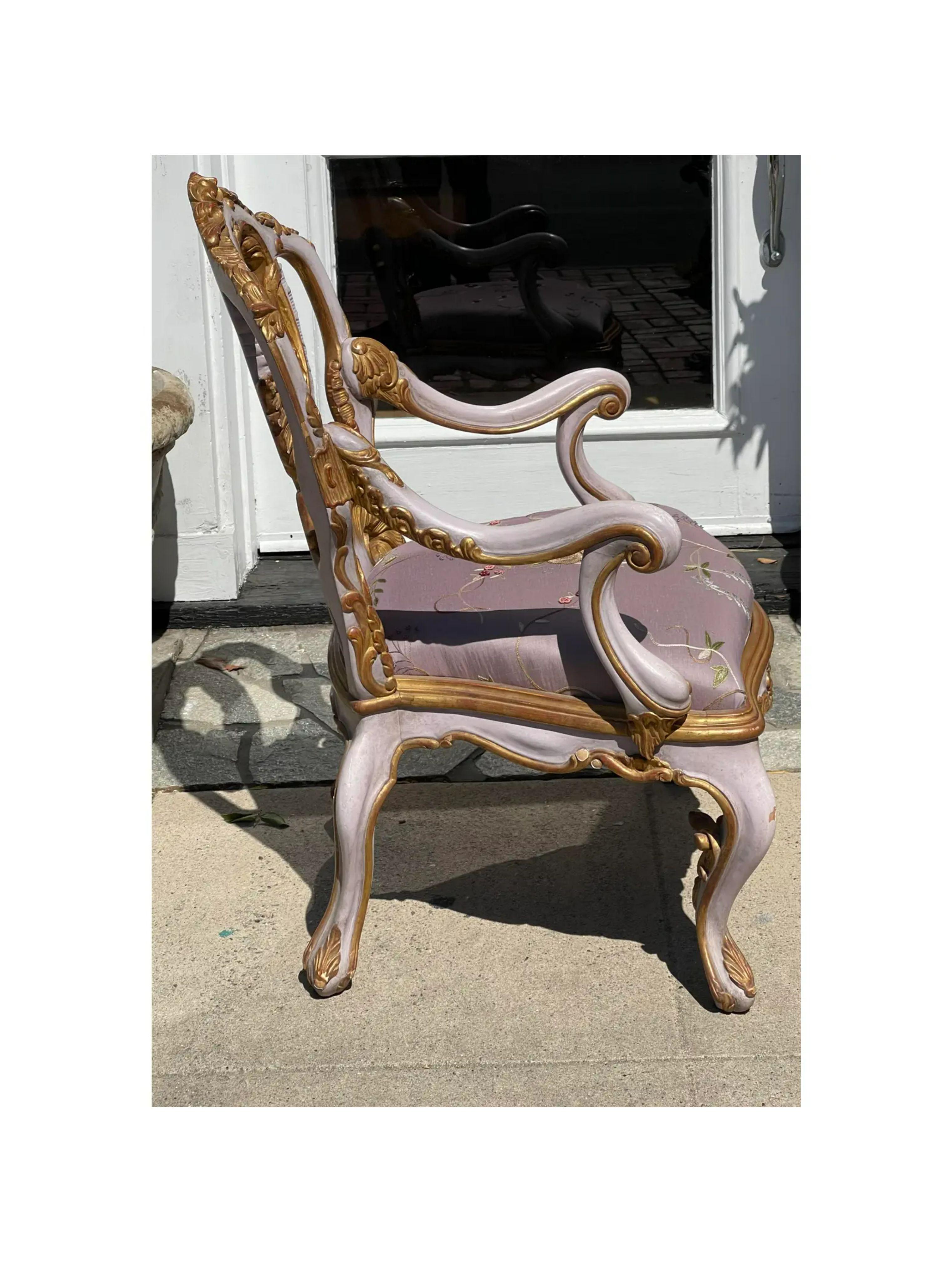 Louis XV Venetian Purple Palazzo Arm Chair by Charles Pollock for William Switzer For Sale