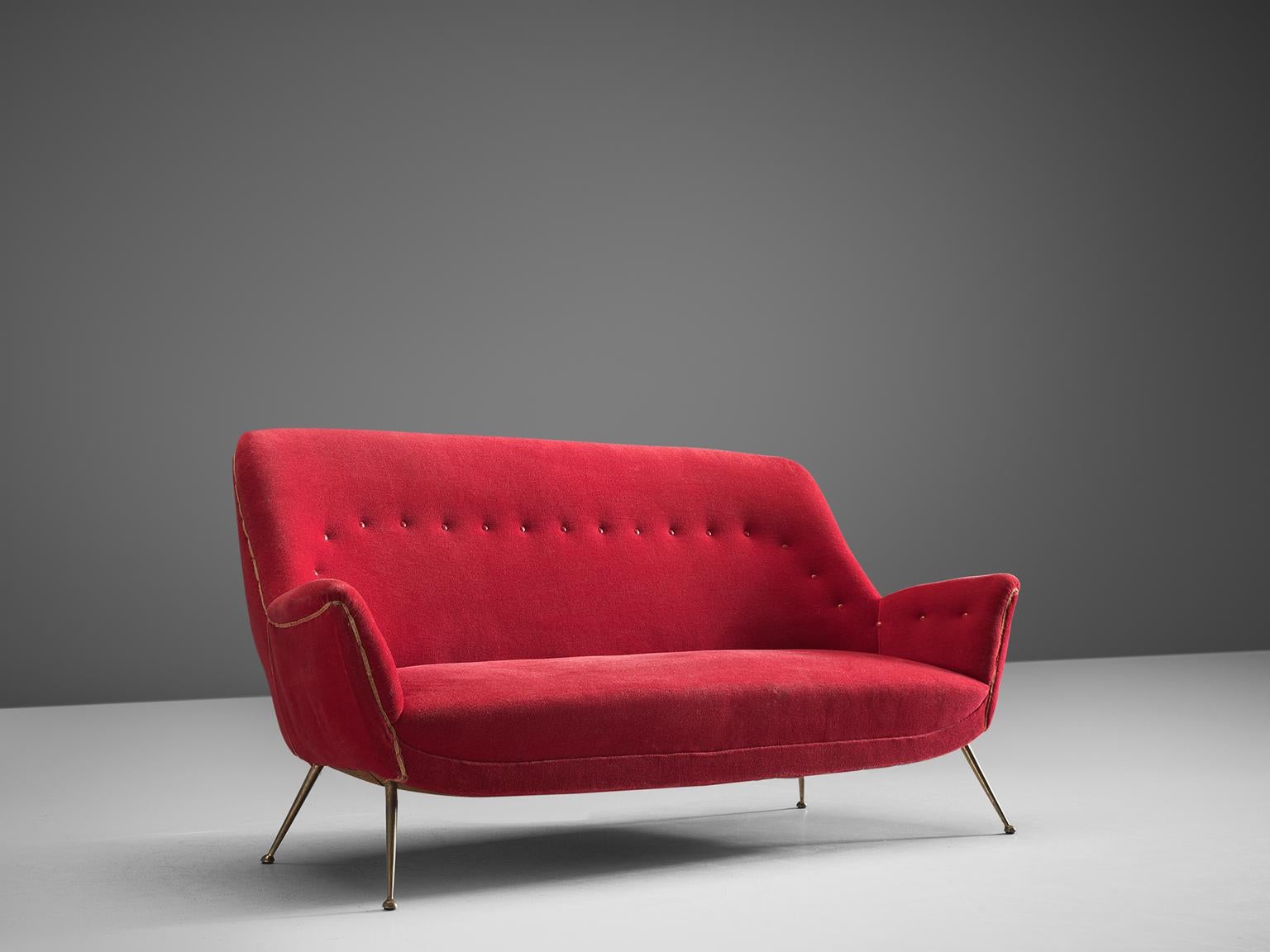 Mid-Century Modern Venetian Red Fabric Italian Sofa, 1950s