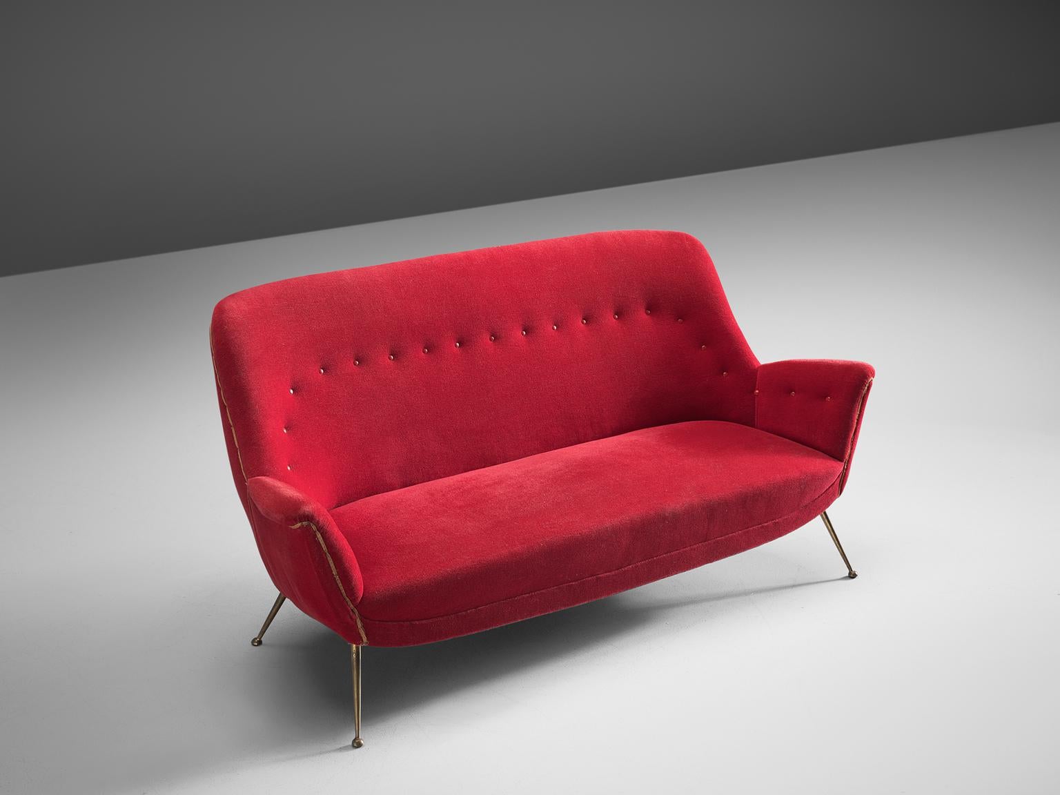 Venetian Red Fabric Italian Sofa, 1950s In Good Condition In Waalwijk, NL