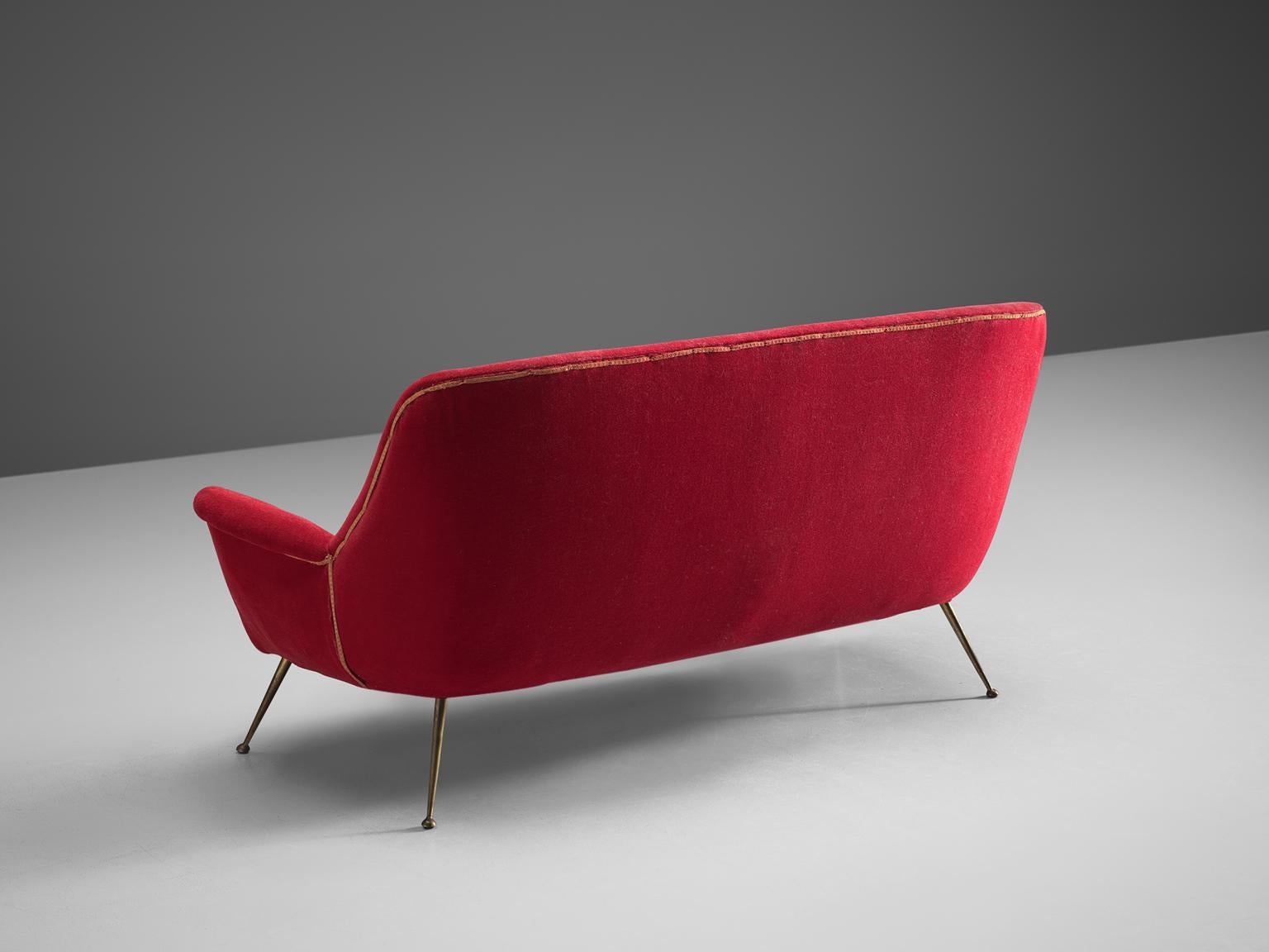 Mid-20th Century Venetian Red Fabric Italian Sofa, 1950s