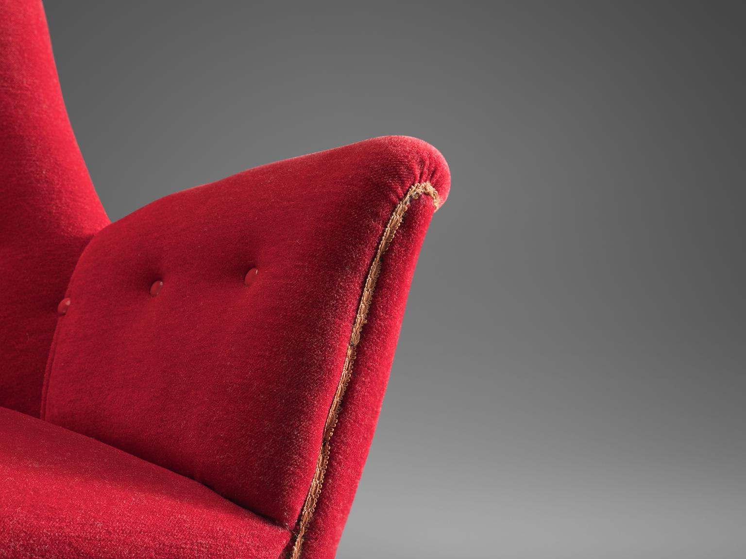Venetian Red Fabric Italian Sofa, 1950s 3