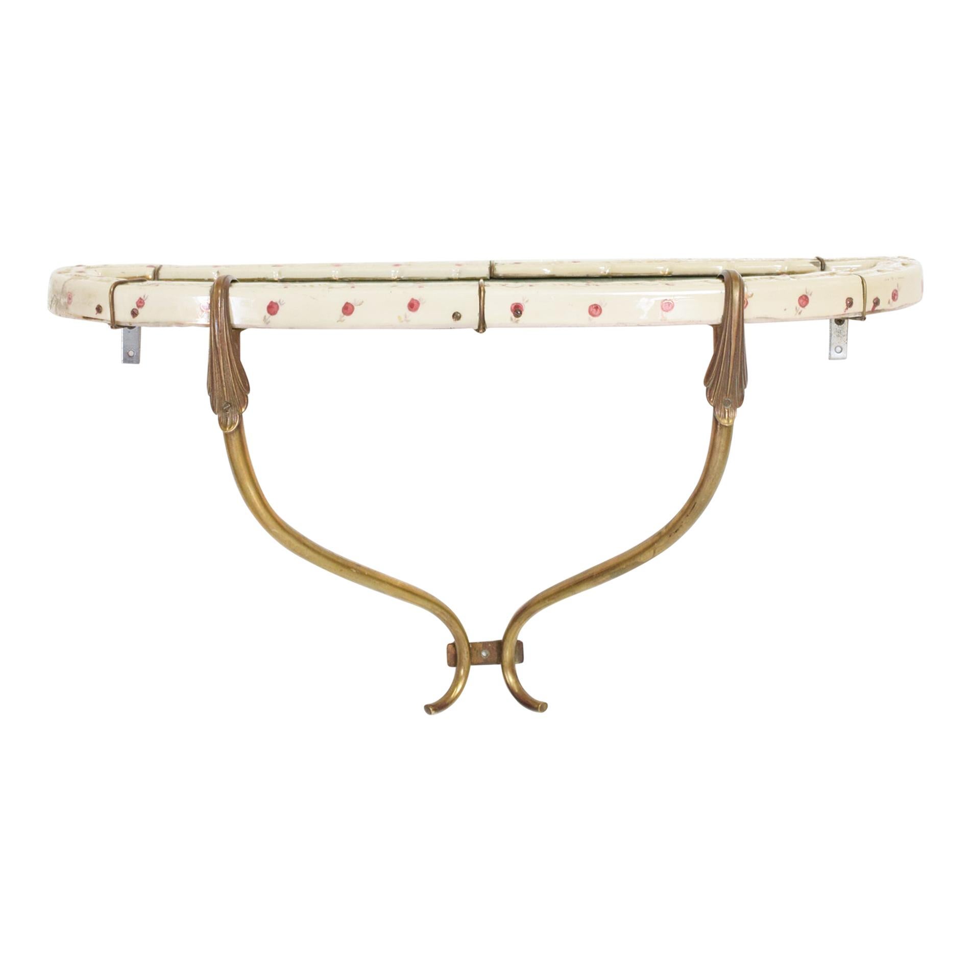 Venetian Regency Console Table Sculptural Brass with Italian Tile, Italy, 1950s