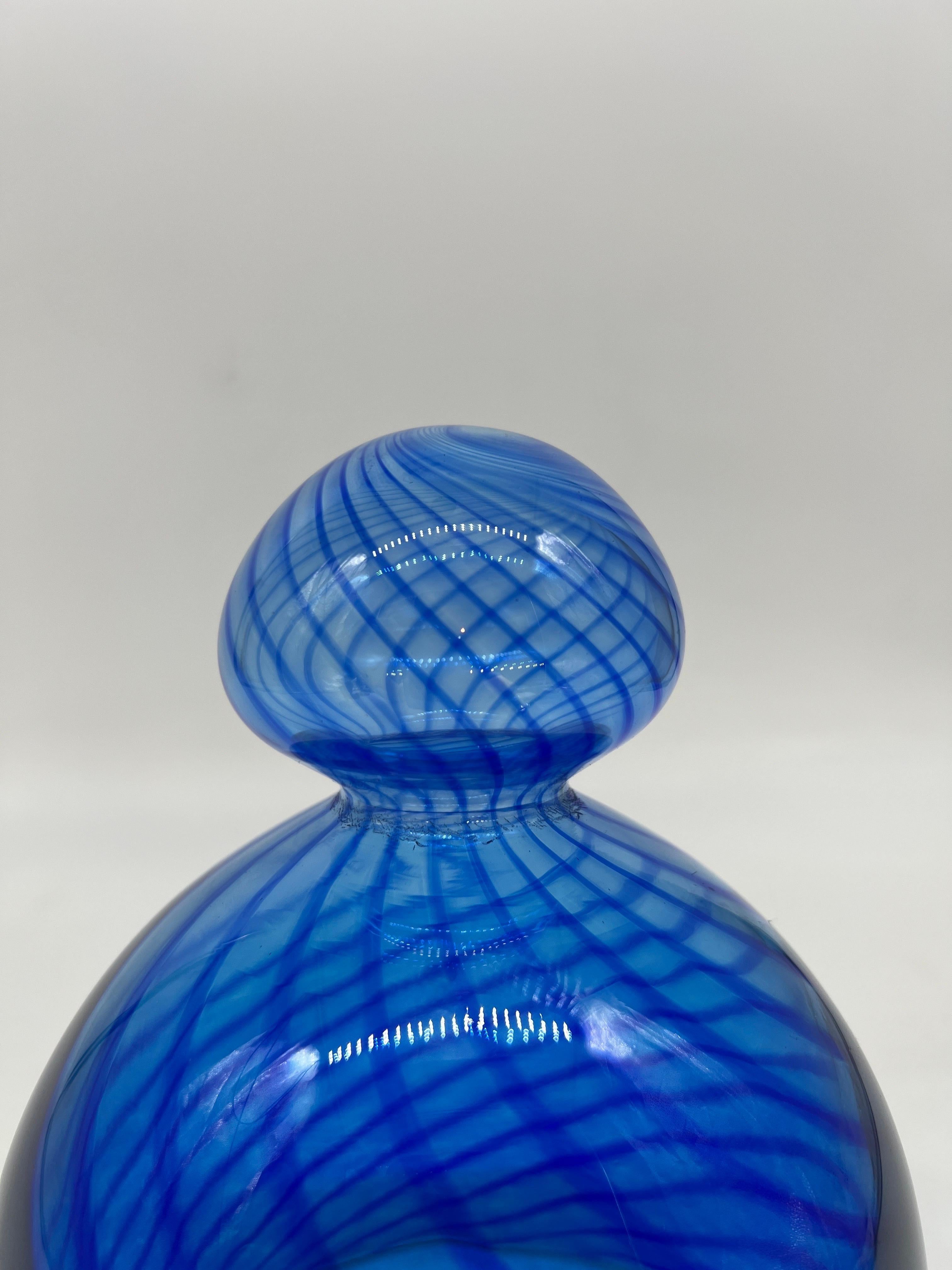 20th Century Venetian Reticello Designed Blue Glass Cheese Dome or Butter Cover For Sale