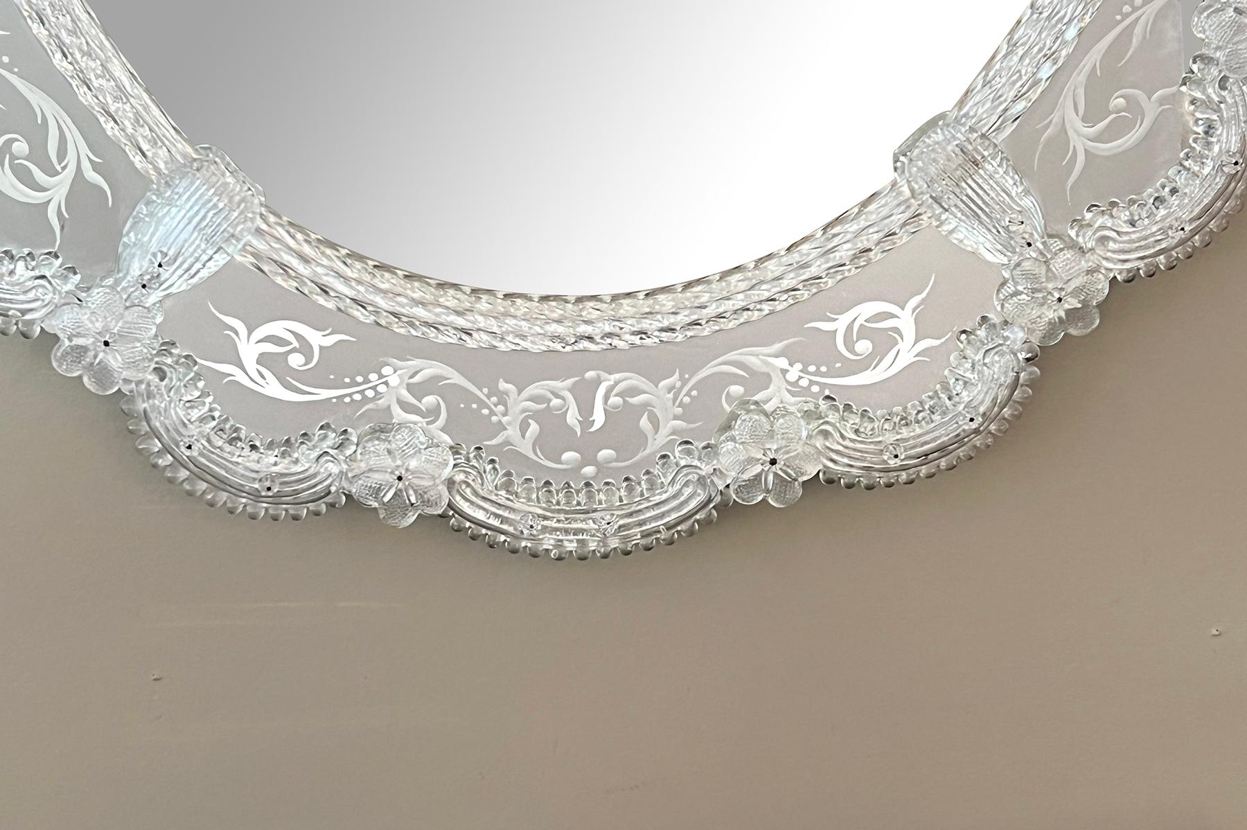 Rococo Venetian Reverse-Etched Oval Mirror For Sale
