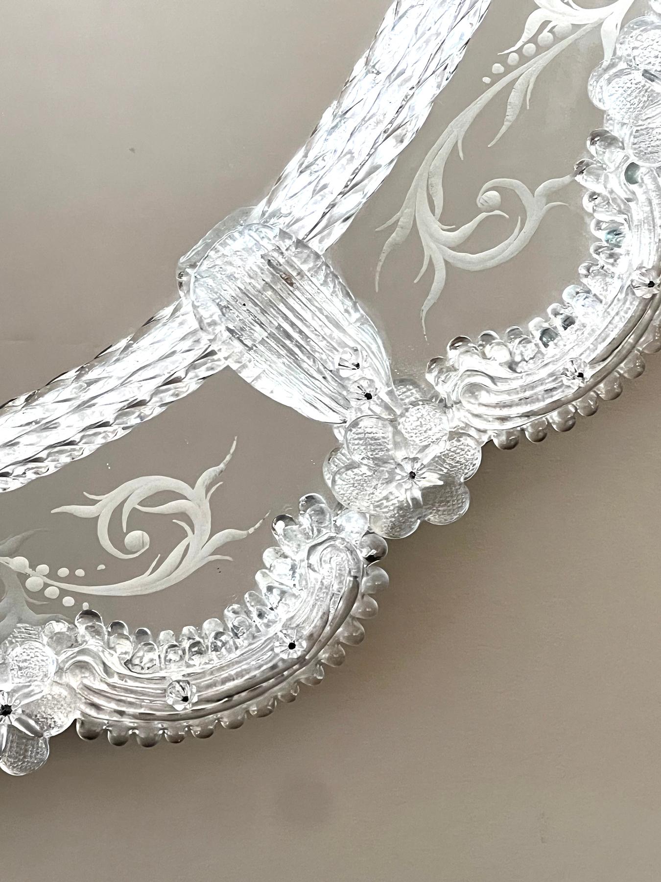 Italian Venetian Reverse-Etched Oval Mirror For Sale