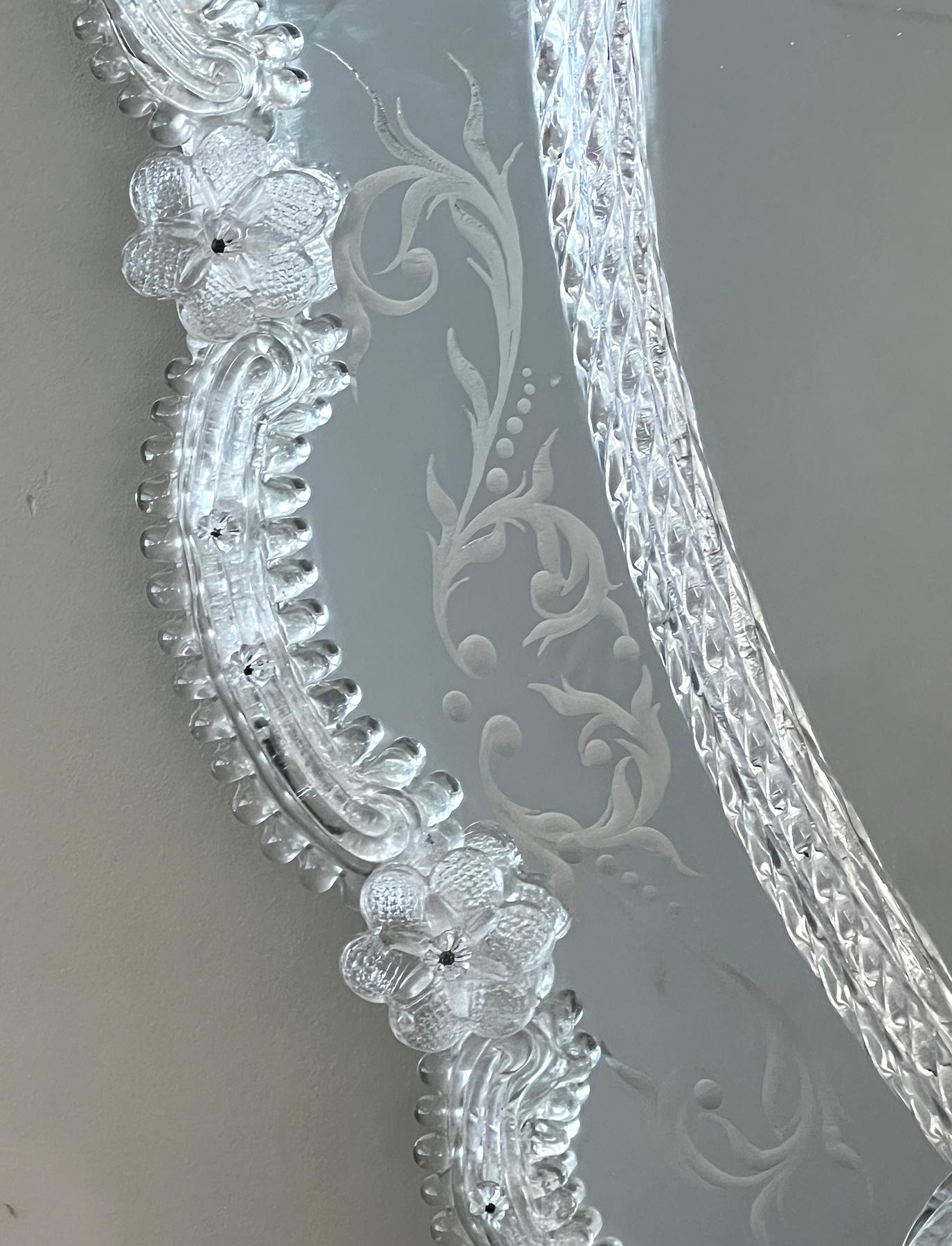 Hand-Crafted Venetian Reverse-Etched Oval Mirror For Sale