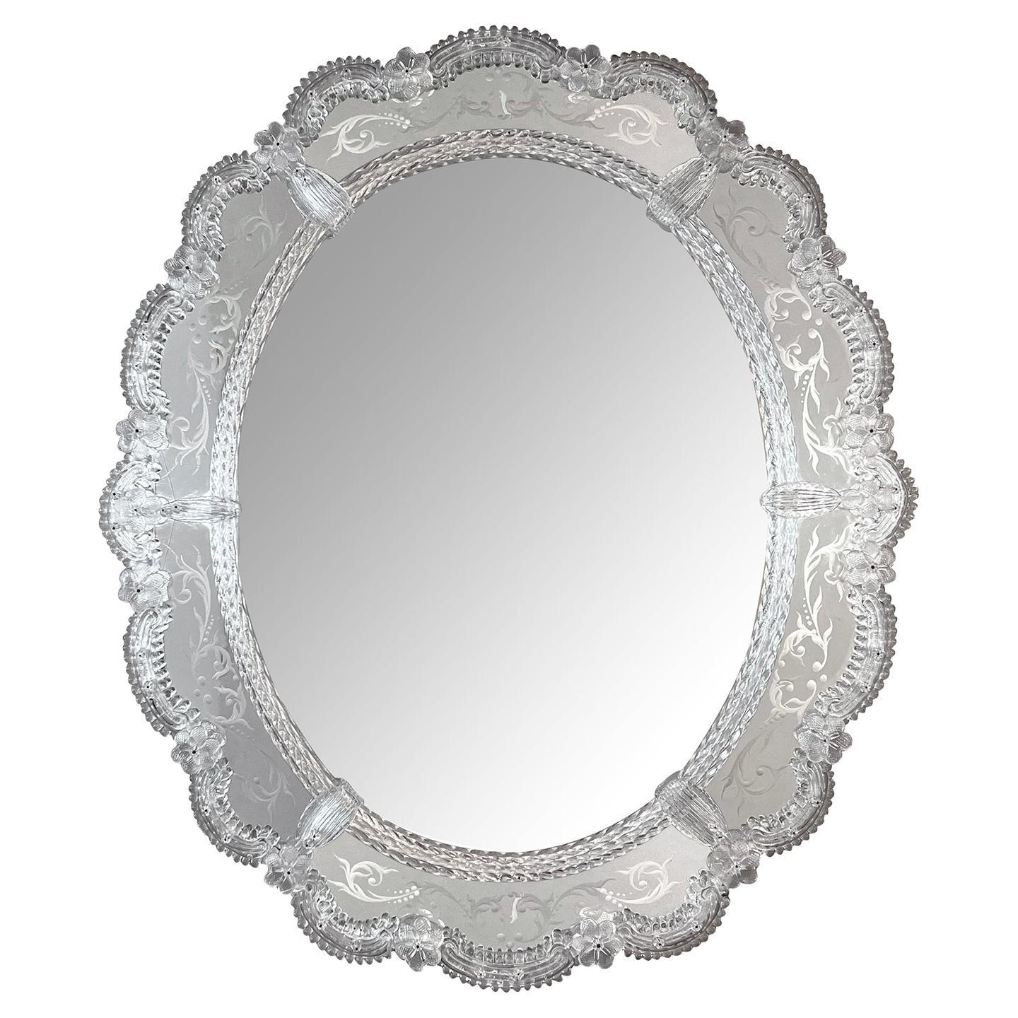 Venetian Reverse-Etched Oval Mirror For Sale