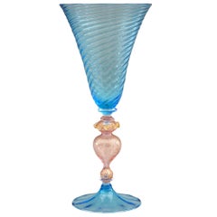Venetian Revival Murano Blue Trailed Wine Glass