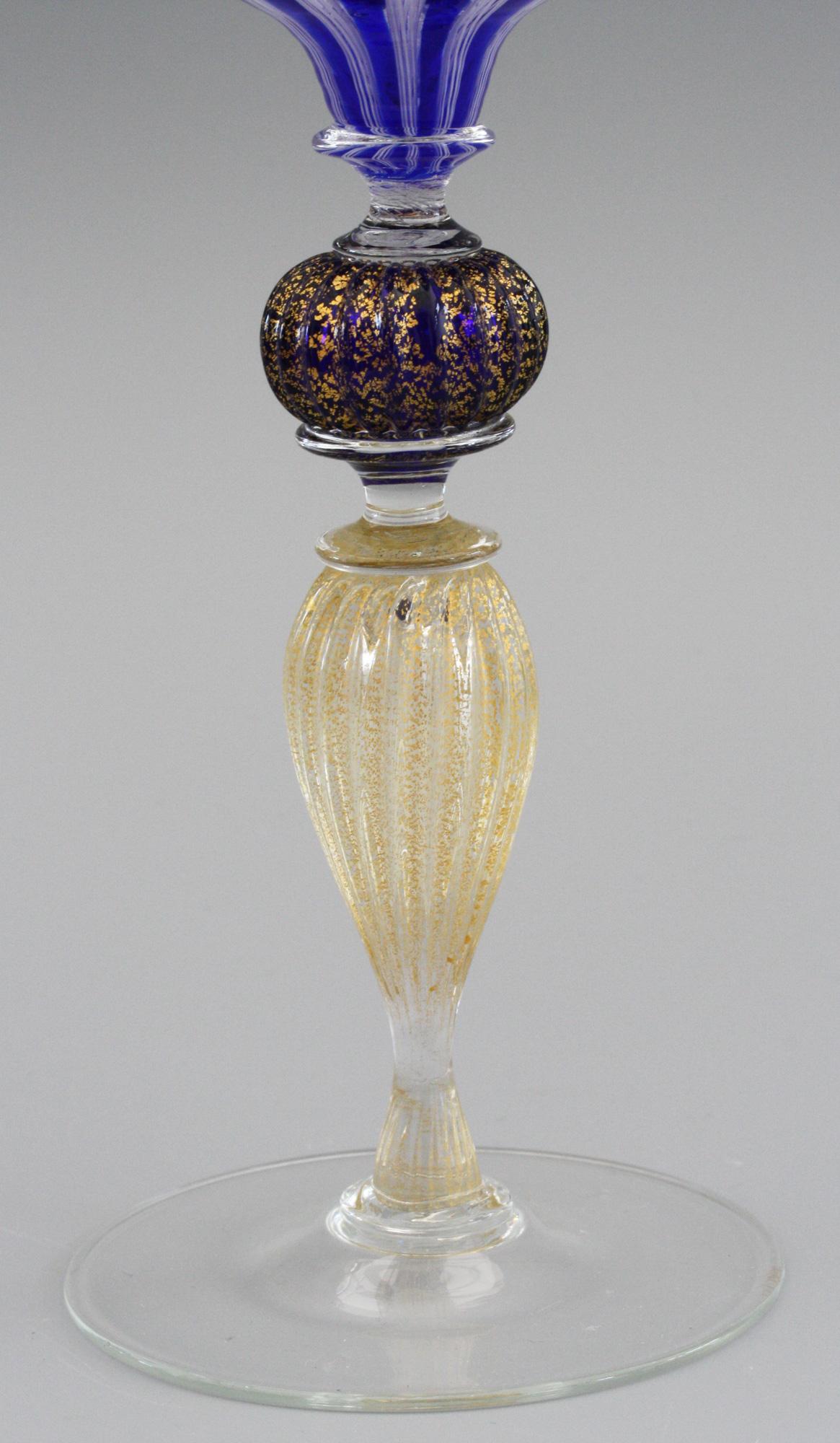 Early 20th Century Venetian Revival Murano Hand Blown Ribbon Design Wine Glass