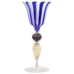 Antique Venetian Revival Murano Hand Blown Ribbon Design Wine Glass