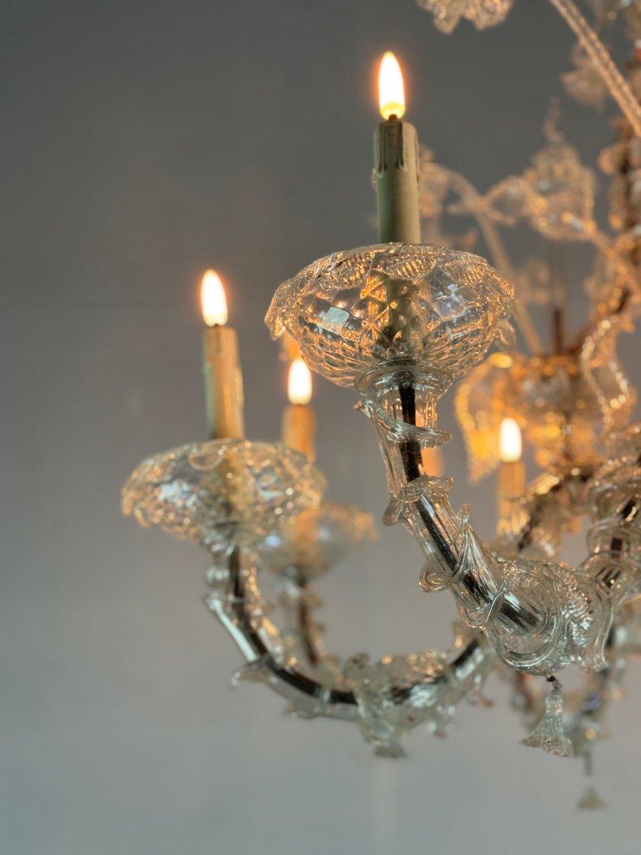 Venetian Rezzonico Chandelier In Colorless Murano Glass Circa 1920 4