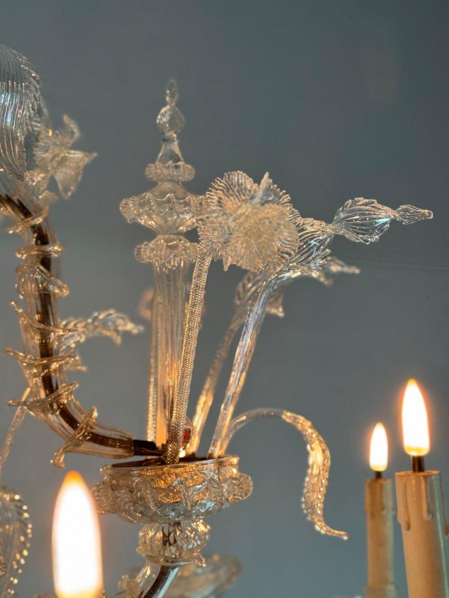Italian Venetian Rezzonico Chandelier In Colorless Murano Glass Circa 1920