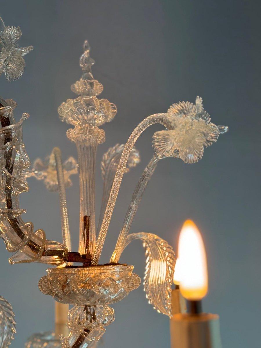 Metal Venetian Rezzonico Chandelier In Colorless Murano Glass Circa 1920