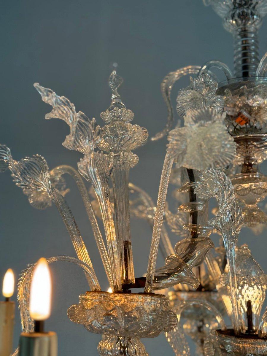 Venetian Rezzonico Chandelier In Colorless Murano Glass Circa 1920 1