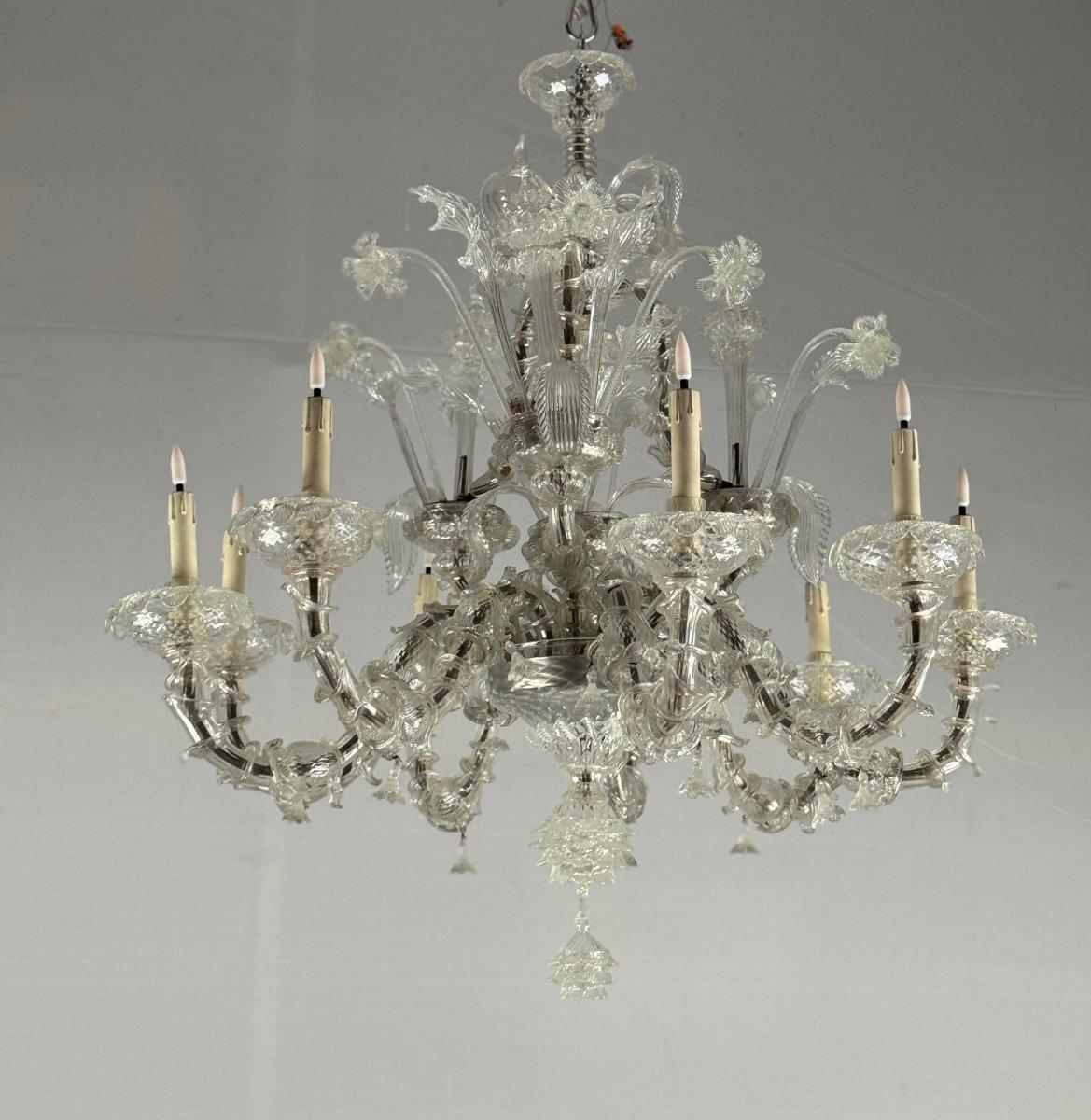 Venetian Rezzonico Chandelier In Colorless Murano Glass Circa 1920 2