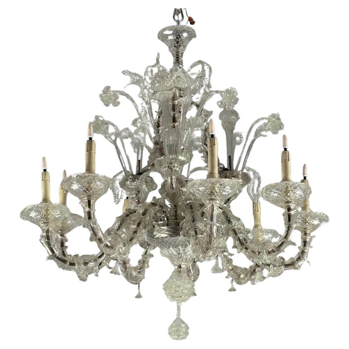Venetian Rezzonico Chandelier In Colorless Murano Glass Circa 1920