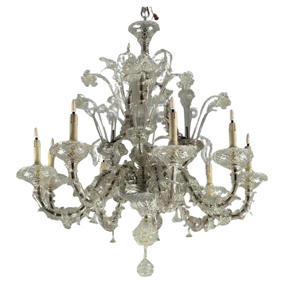 Venetian Rezzonico Chandelier In Colorless Murano Glass Circa 1920