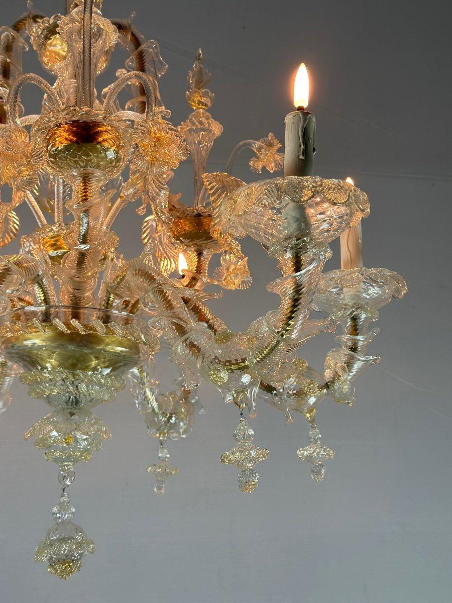 Venezianischer Rezzonico-Kronleuchter aus goldenem Murano-Glas, 6 Arme mit Lights CIRCA 1930 im Angebot 1