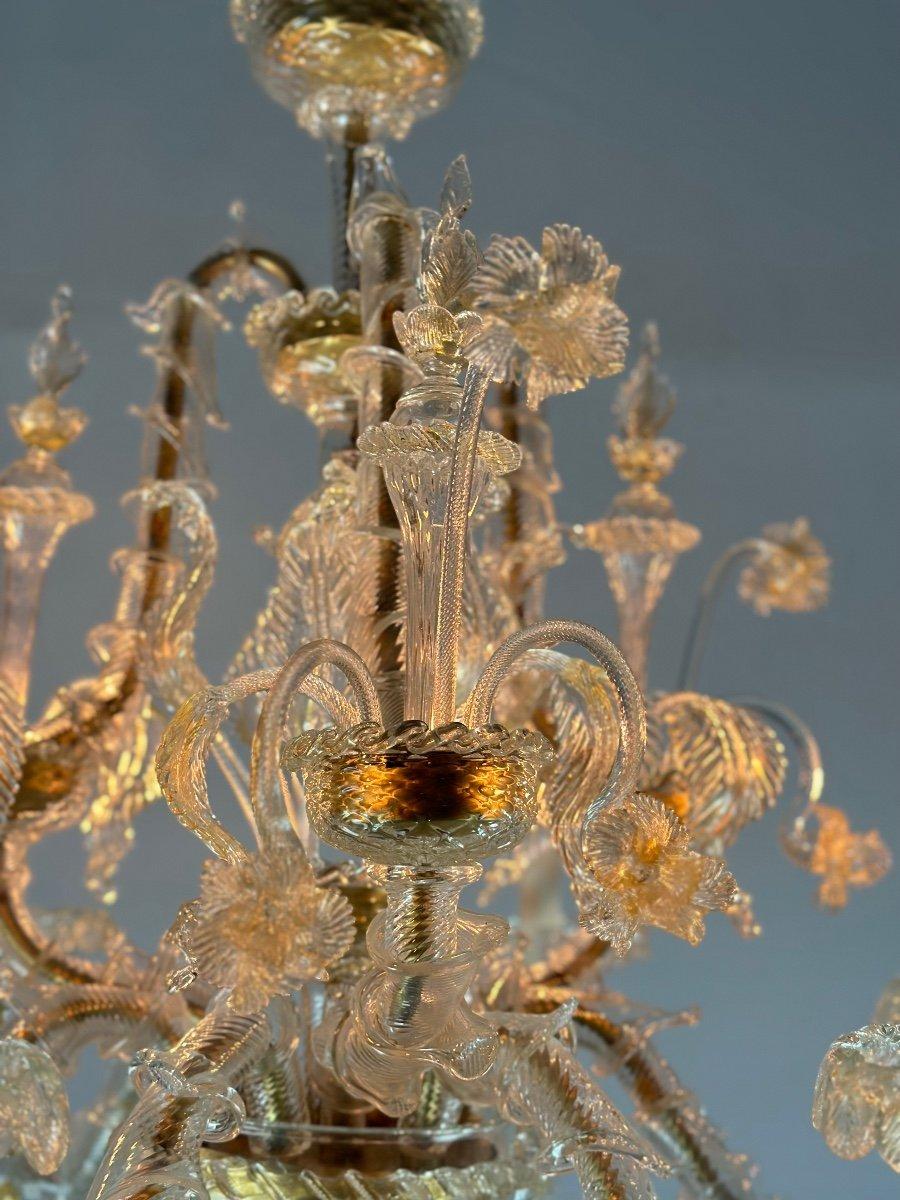 Venezianischer Rezzonico-Kronleuchter aus goldenem Murano-Glas, 6 Arme mit Lights CIRCA 1930 im Angebot 3