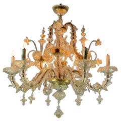Venetian Rezzonico Chandelier In Golden Murano Glass, 6 Arms Of Light Circa 1930