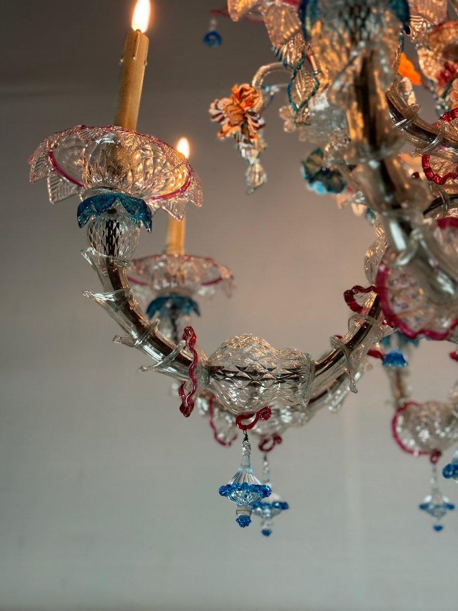 Venezianischer Rezzonico-Kronleuchter aus mehrfarbigem Murano-Glas, 12 Arme +-1920 im Angebot 5