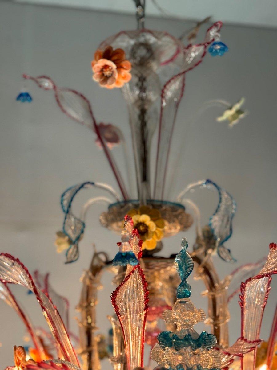 Venezianischer Rezzonico-Kronleuchter aus mehrfarbigem Murano-Glas, 12 Arme +-1920 im Angebot 6