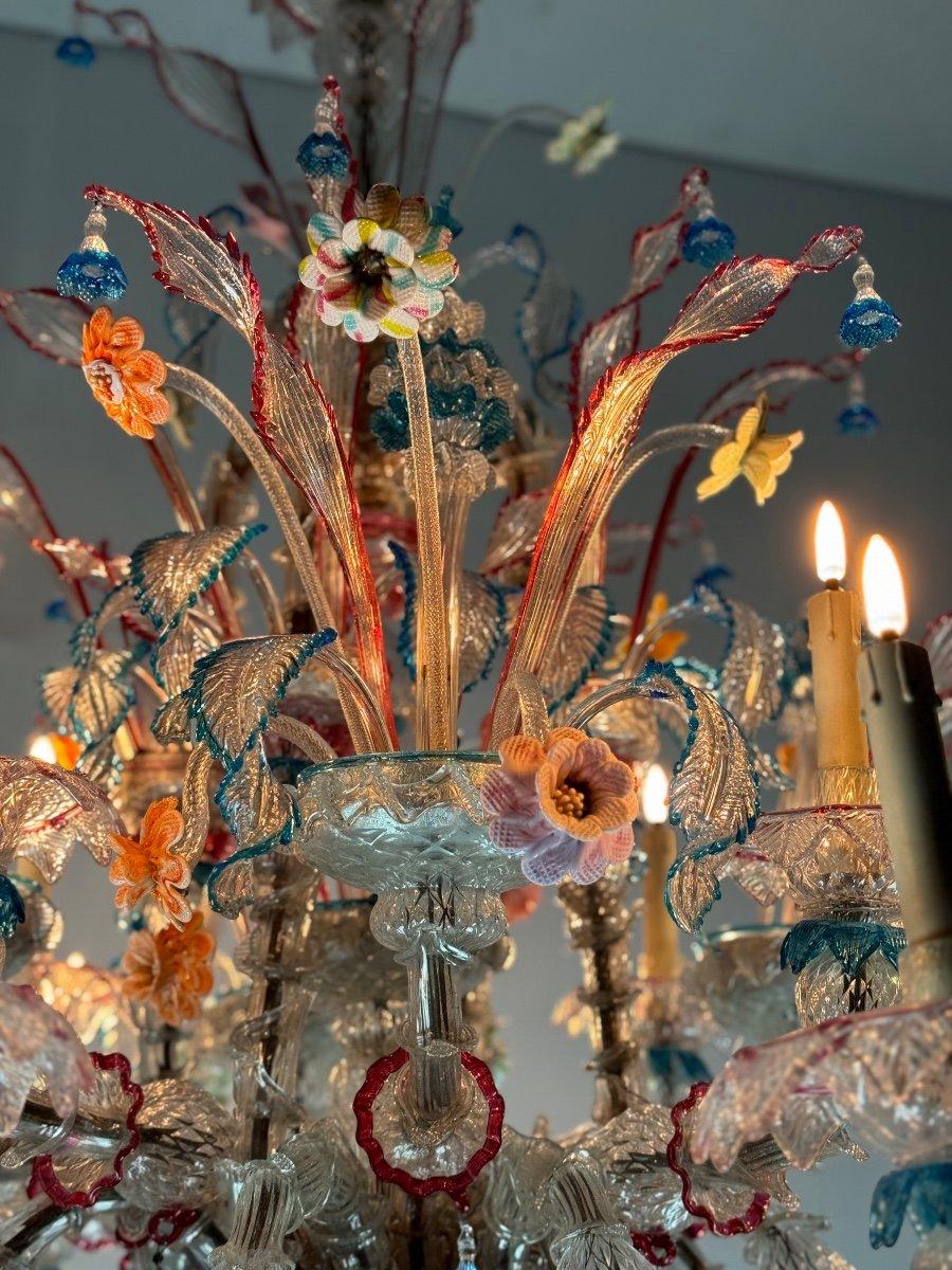 Venezianischer Rezzonico-Kronleuchter aus mehrfarbigem Murano-Glas, 12 Arme +-1920 im Angebot 2